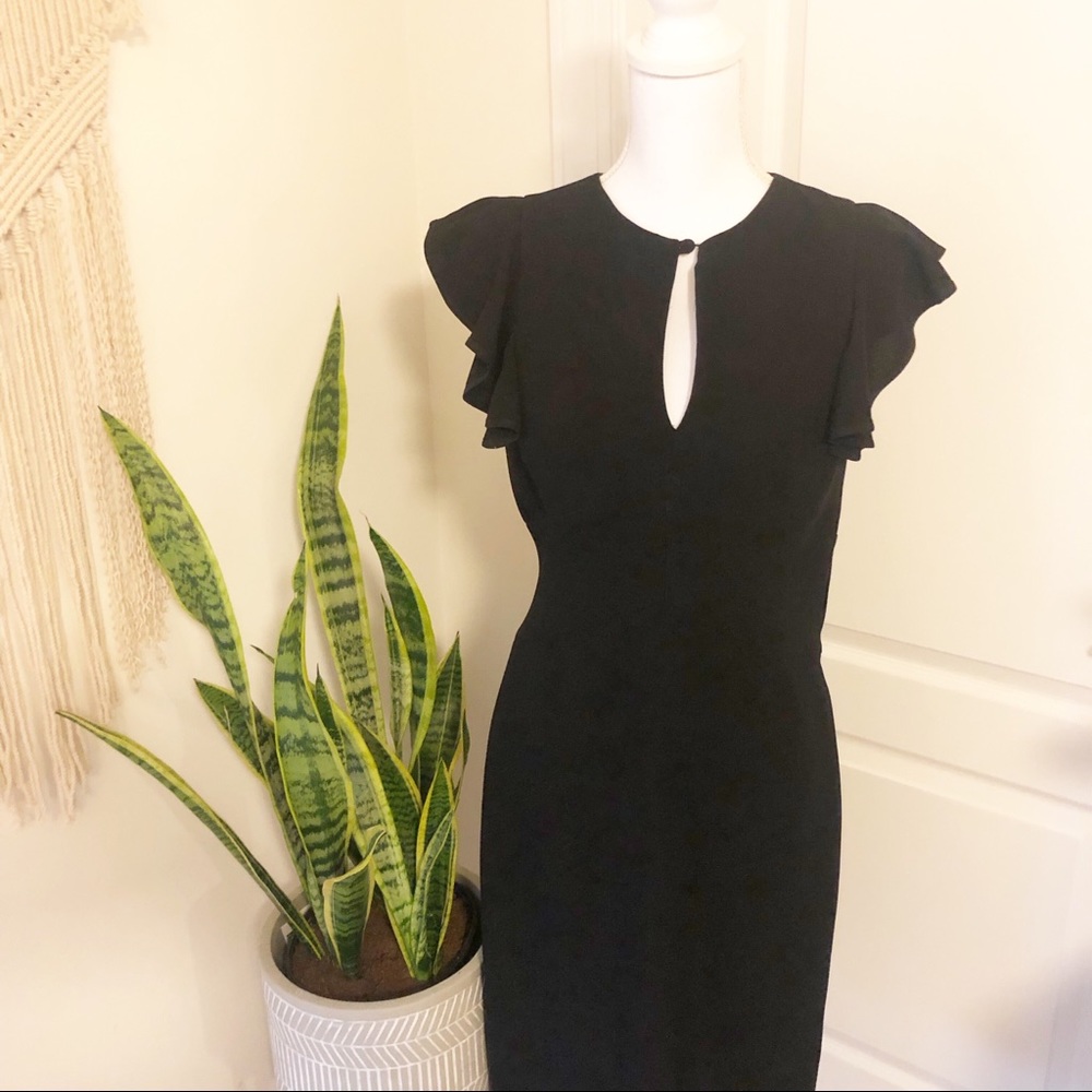 Ann Taylor Keyhole Ruffle Sleeve Black Dress